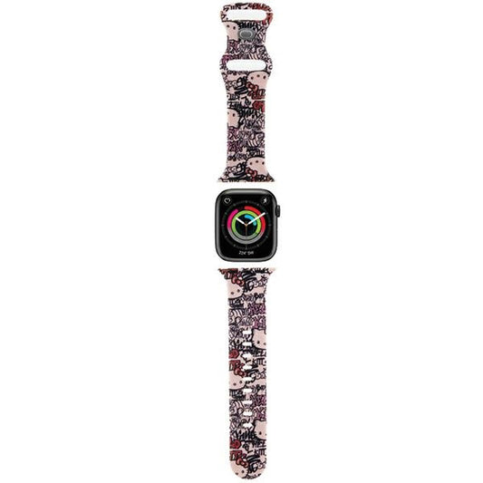 Λουράκι Hello Kitty Silicone Tags Graffiti για Apple Watch 42mm / 41mm / 40mm / 38mm Series, Ροζ