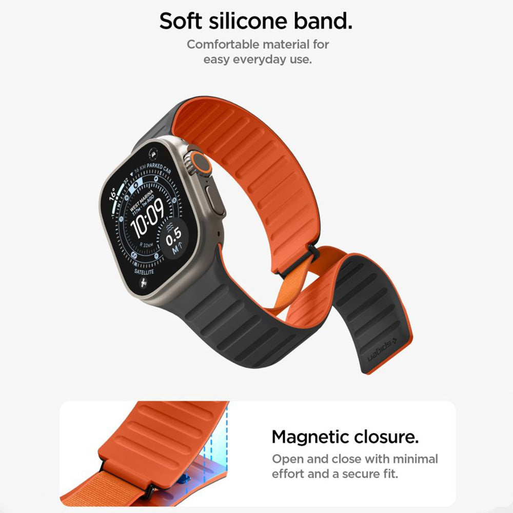 Spigen Athlex Air M Band for Apple Watch 49mm / 46mm / 45mm / 44mm Series, Black Orange AMP11534