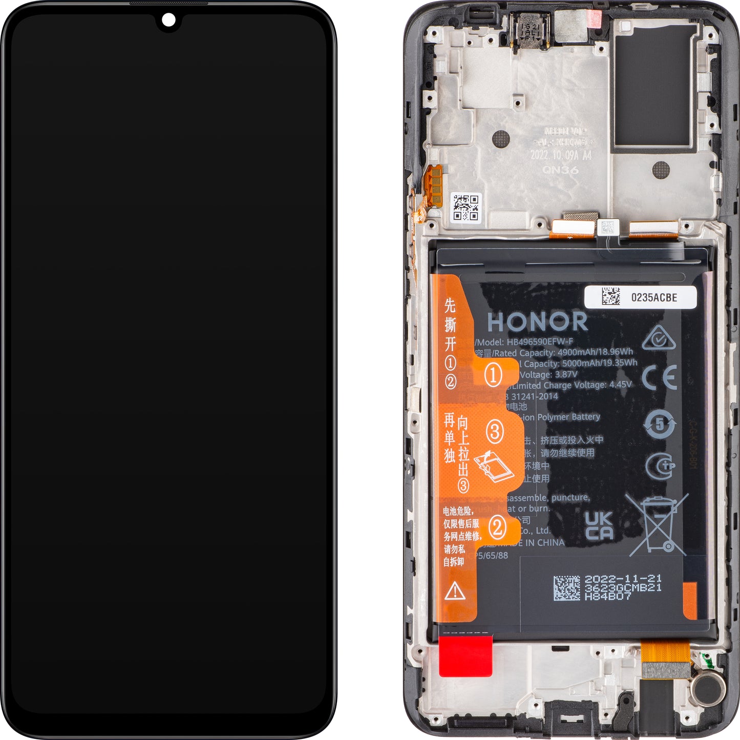 Touchscreen Display Honor X7, with Frame and Battery, Black, Service Pack 0235ACBE