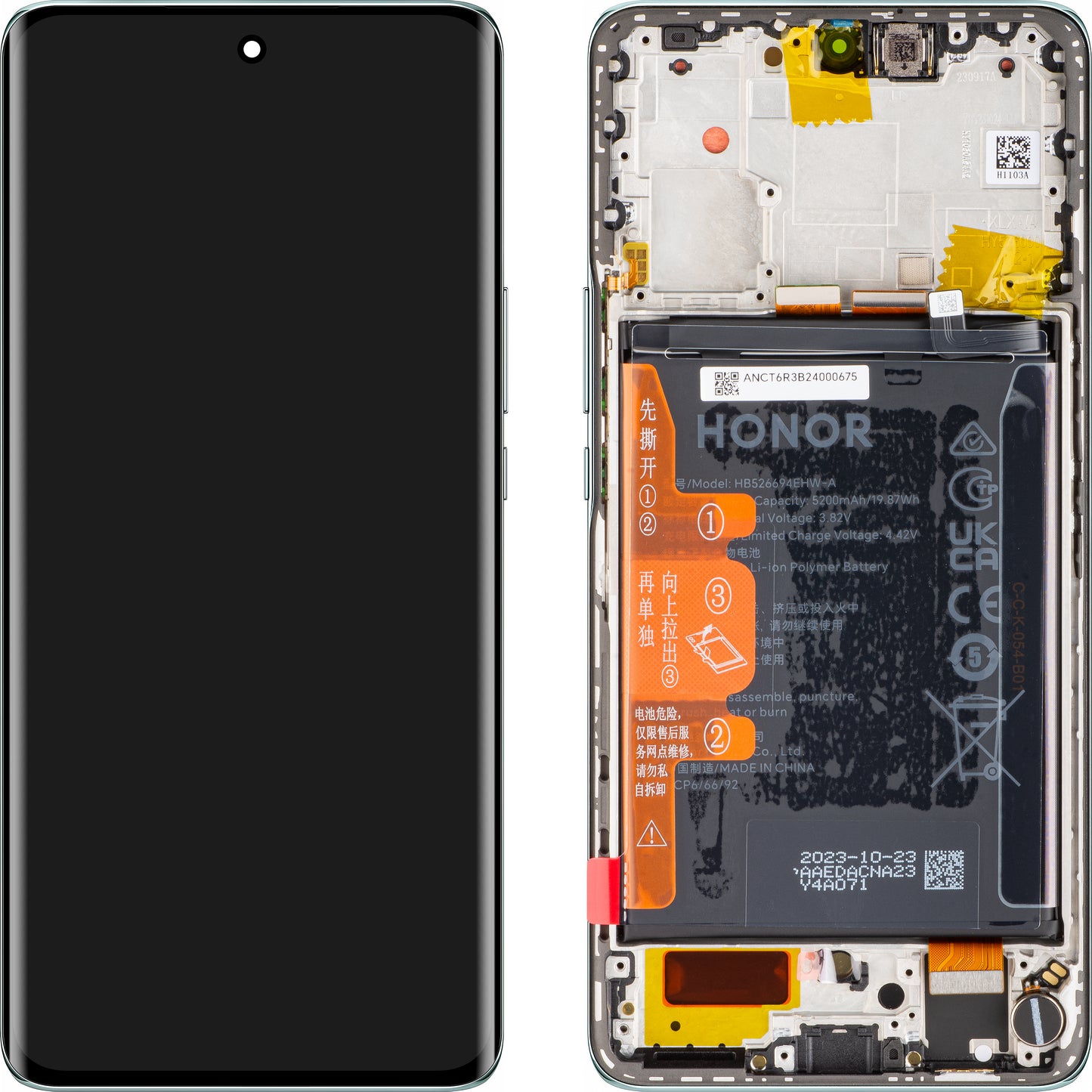 Display with Touchscreen Honor Magic6 Lite, with Frame and Battery, Emerald Green, Service Pack 0235AHHQ