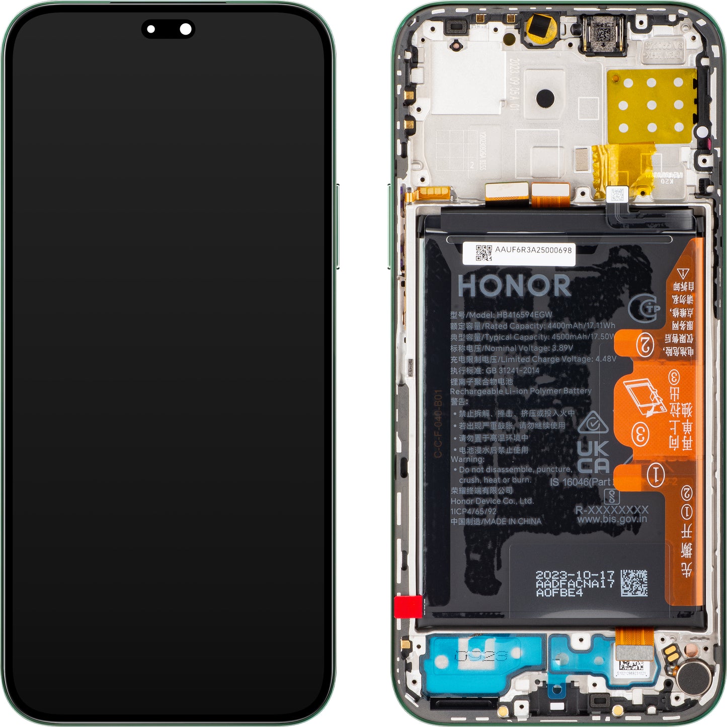 Οθόνη με Αφή Honor 200 Lite / X8b, με Πλαίσιο και Μπαταρία, Πράσινο (Glamorous Green), Service Pack 0235AHGF