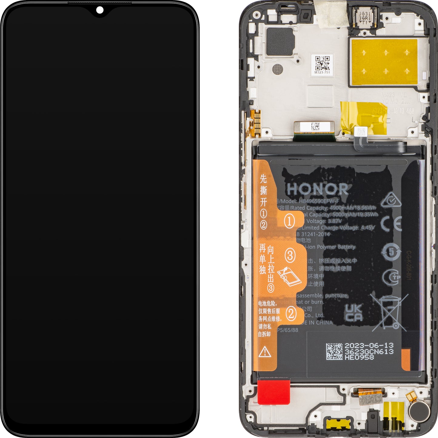 Touchscreen Display Honor X6, with Frame and Battery, Midnight Black, Service Pack 0235ADJX