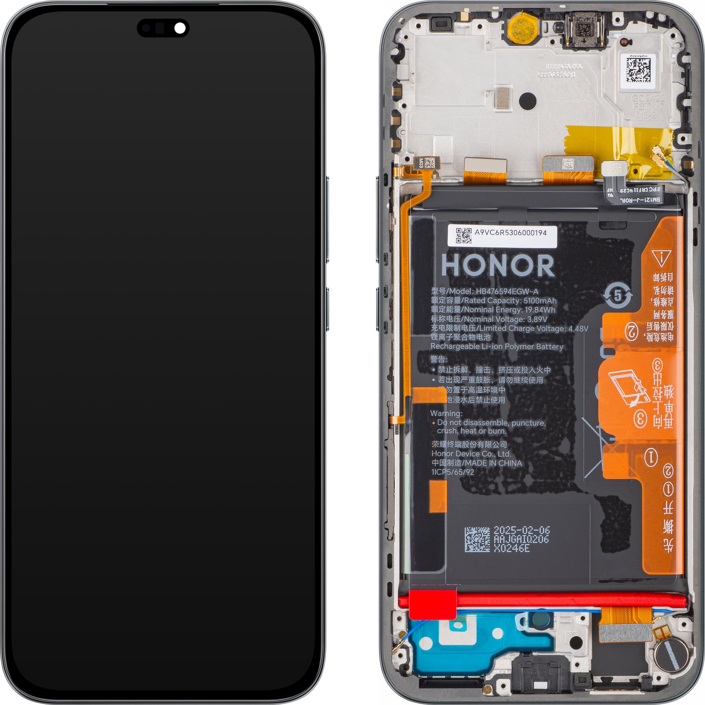 Οθόνη με οθόνη αφής Honor 400 Lite, με Πλαίσιο και Μπαταρία, Μαύρο (Velvet Black), Service Pack 0235ANSY
