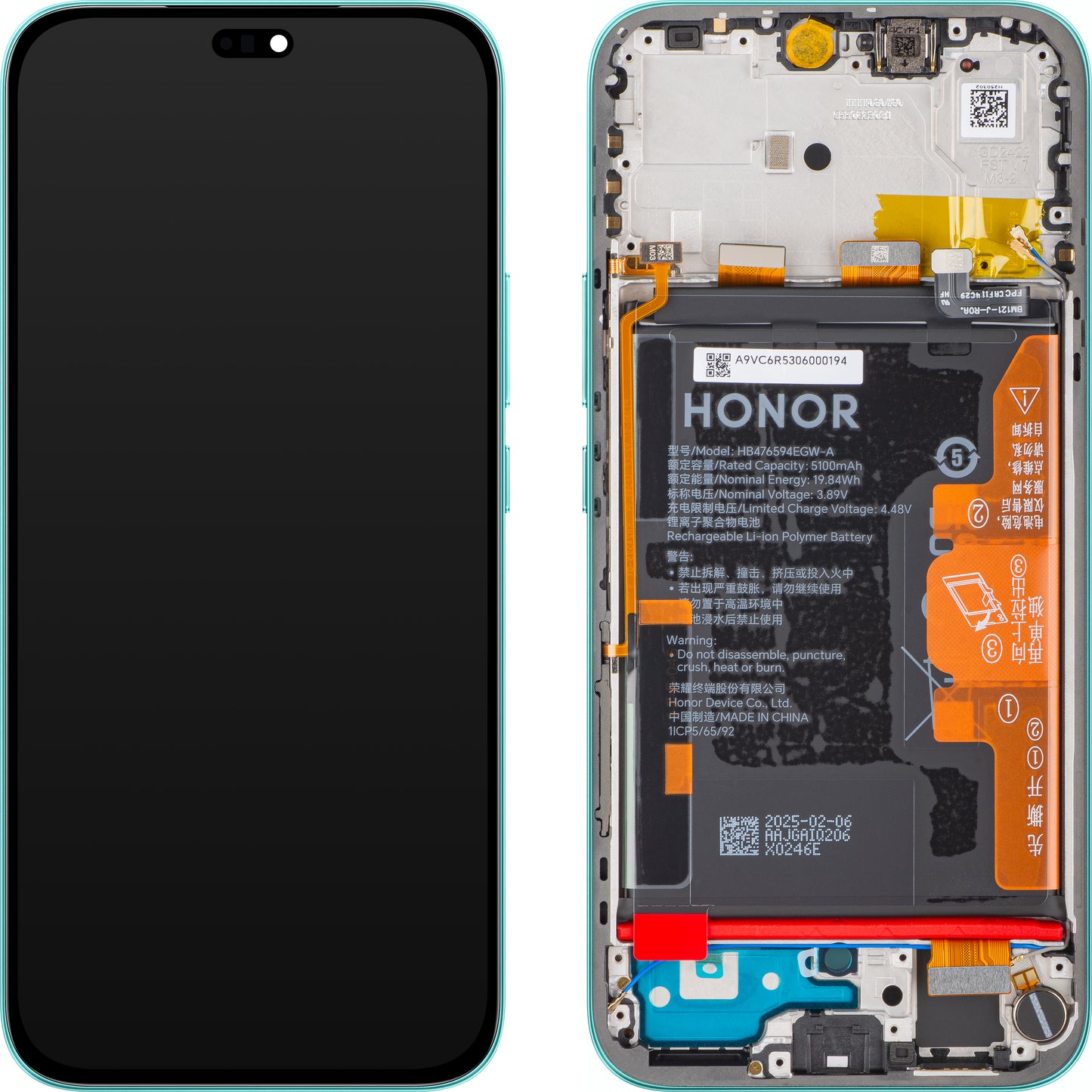 Οθόνη με οθόνη αφής Honor 400 Lite, με Πλαίσιο και Μπαταρία, Πράσινο (Marrs Green), Service Pack 0235ANTB
