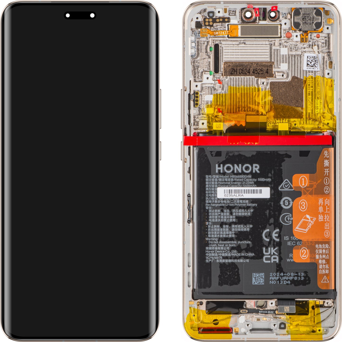 Touchscreen Display Honor Magic6 Pro, with Frame and Battery, Gold, Service Pack 0235ALRA