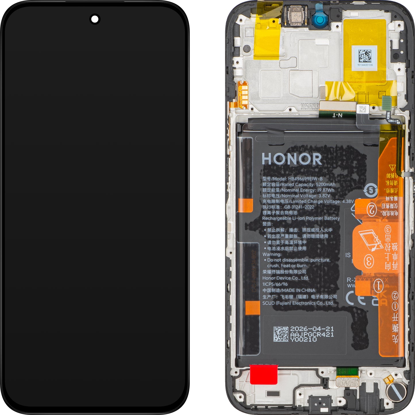Οθόνη με οθόνη αφής Honor X6c, με πλαίσιο και μπαταρία, μαύρο (Midnight Black), Service Pack 0235APGS