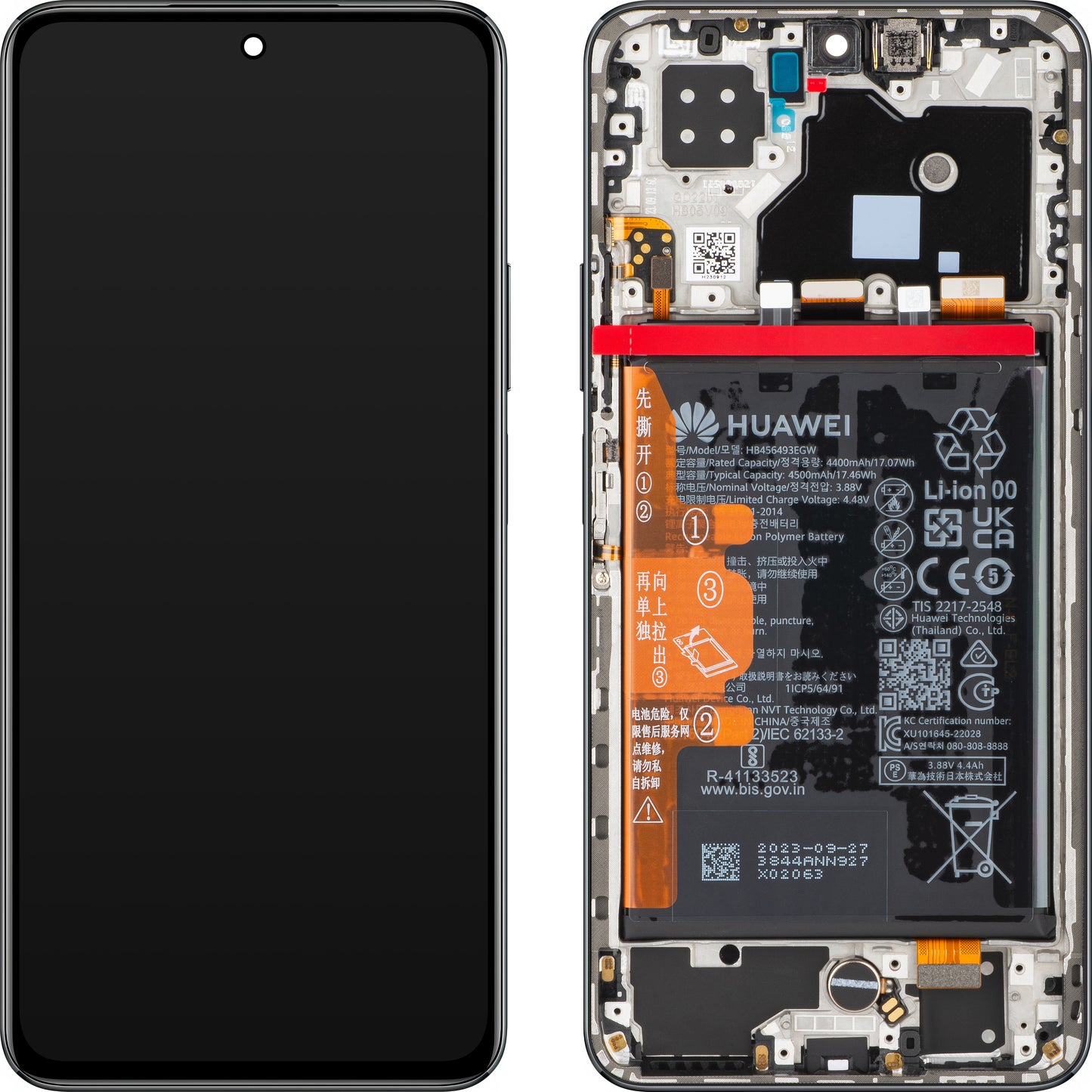 Οθόνη με οθόνη αφής Huawei nova 10 SE, με πλαίσιο και μπαταρία, Αστραφτερό μαύρο, πακέτο σέρβις 02355FAM