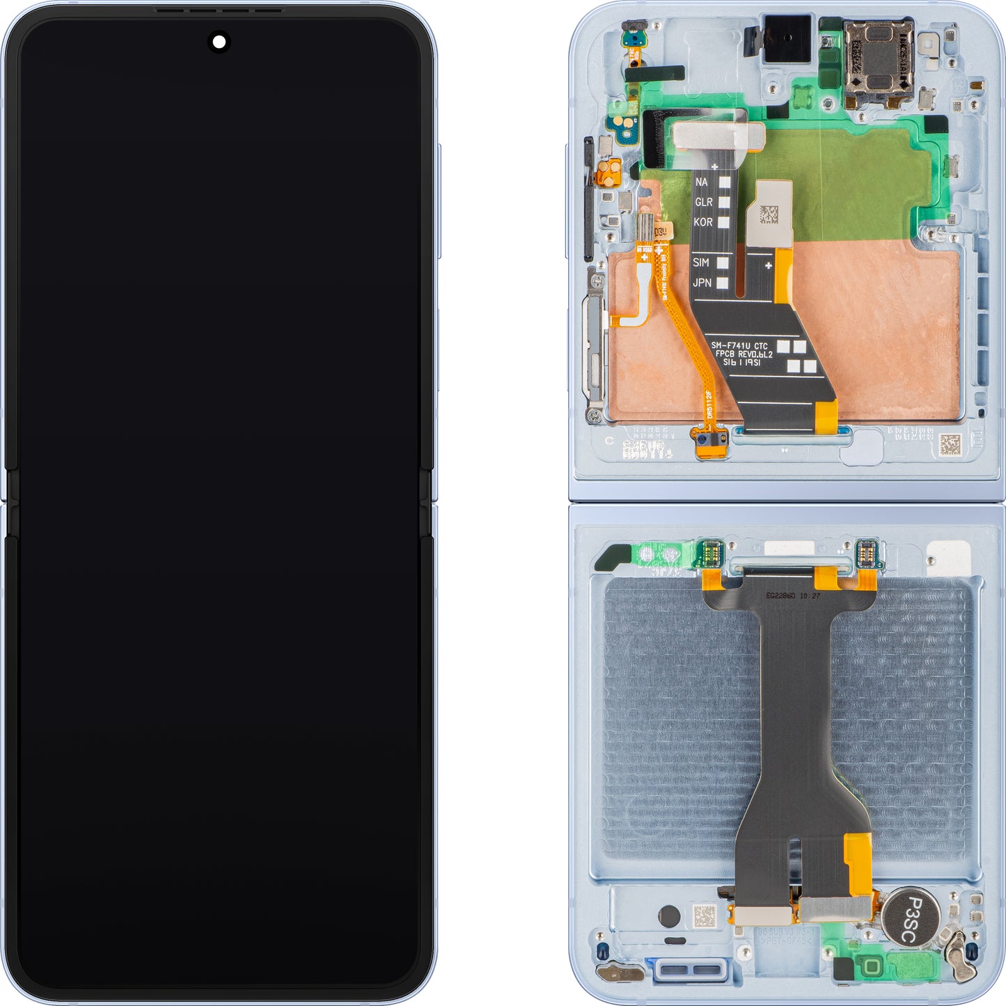 Οθόνη με οθόνη αφής Samsung Galaxy Z Flip6 F741, με πλαίσιο, Εσωτερικό, Μπλε, Service Pack GH82-35014C