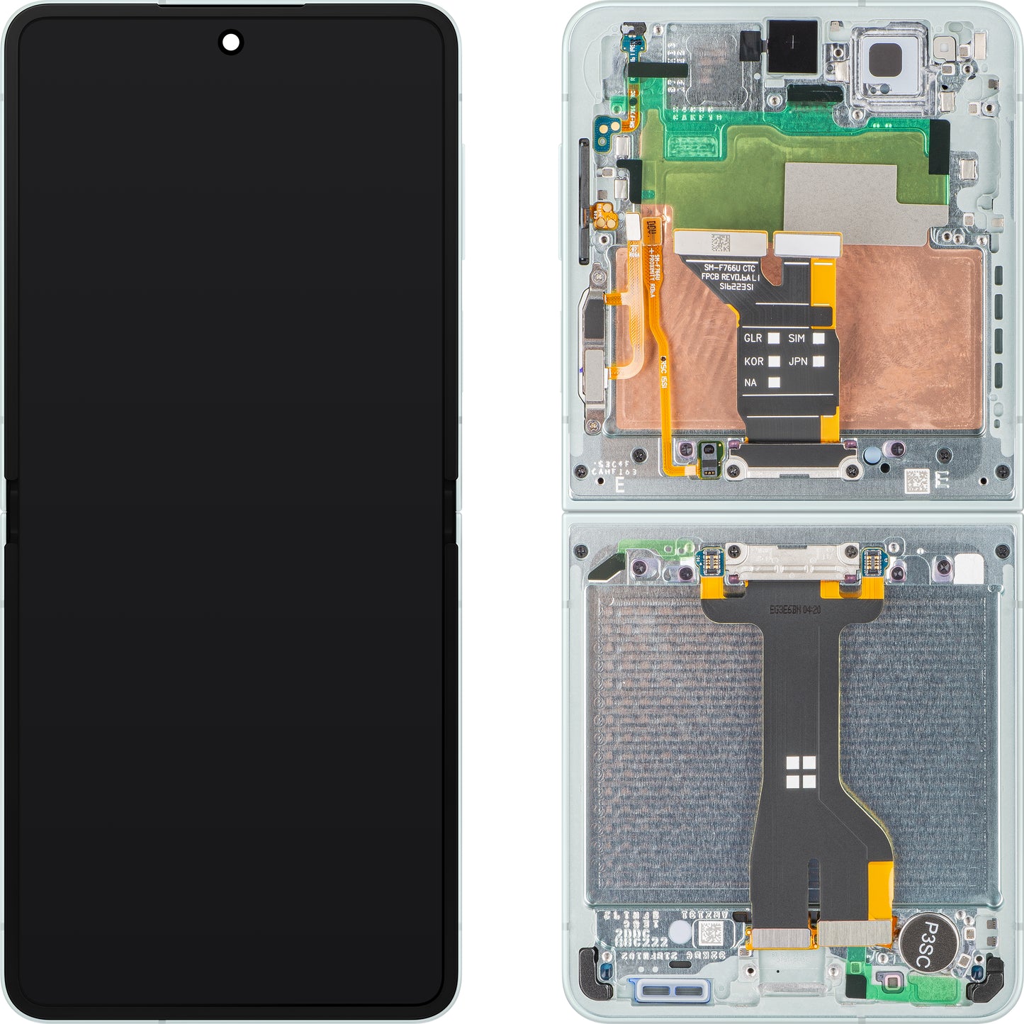 Οθόνη με οθόνη αφής Samsung Galaxy Z Flip7 F766, με πλαίσιο, υποεσωτερικό, πράσινο (Μέντα), Service Pack GH82-37581E