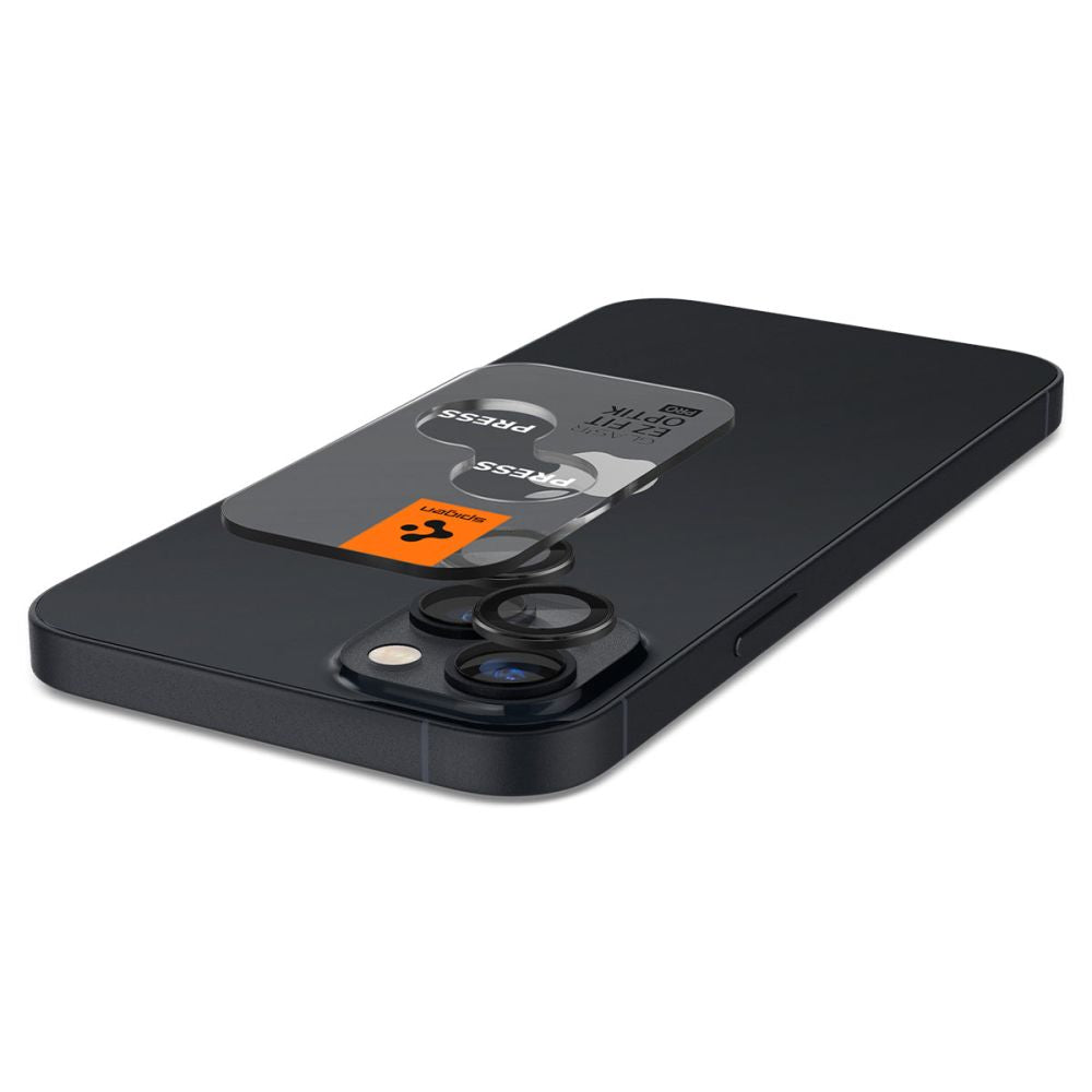 Προστατευτική Μεμβράνη Κάμερας Πίσω Spigen GlastR EZ FIT Optik Pro για Apple iPhone 15 Plus / 15, Ενισχυμένο Γυαλί, Σετ 2 τεμαχίων, Μαύρο AGL05213