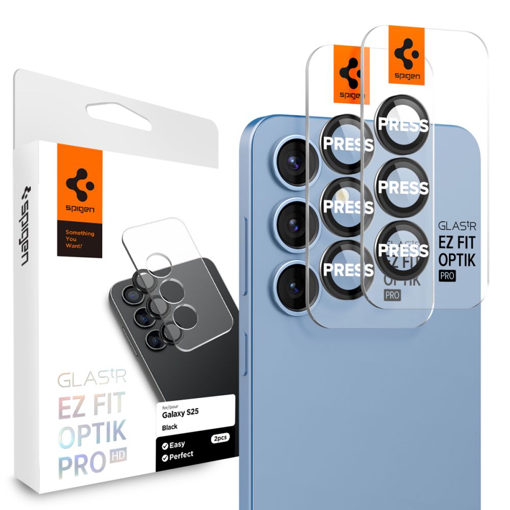 Προστατευτική Μεμβράνη Κάμερας Πίσω Spigen GlastR EZ FIT Optik Pro HD για Samsung Galaxy S25+ S936, Ενισχυμένο Γυαλί, Σετ 2 τεμαχίων, Μαύρη AGL09088