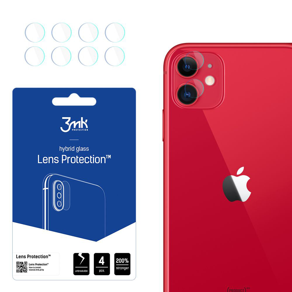 Προστατευτική μεμβράνη πίσω κάμερας 3MK Protection για Apple iPhone 11, ευέλικτο γυαλί, σετ 4 τεμαχίων, διαφανές