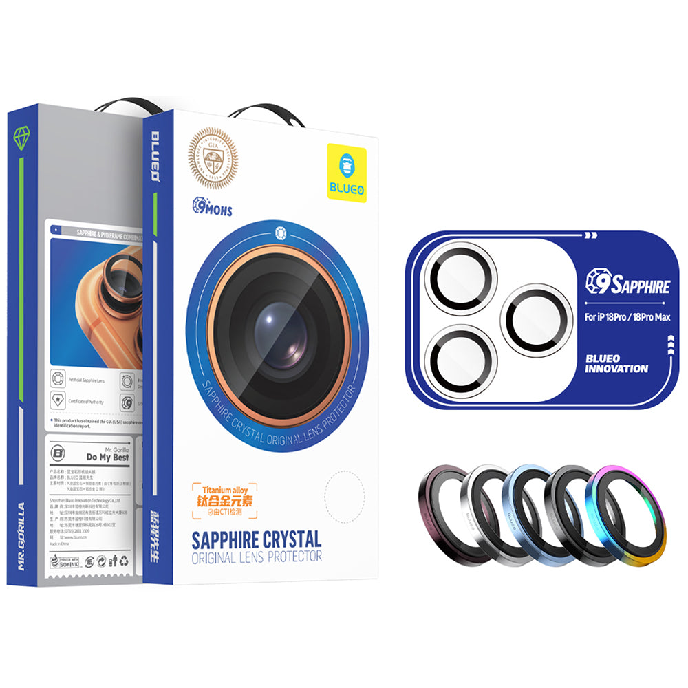 Προστατευτικό κάμερας Blueo Sapphire Crystal για Apple iPhone 18 Pro / 18 Pro Max, Σκληρυμένο Γυαλί, Πολύχρωμο
