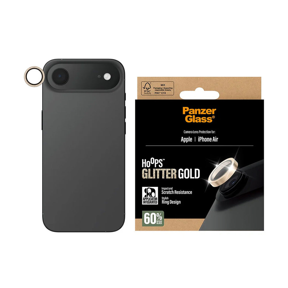 Προστατευτική Μεμβράνη Κάμερας Πίσω PanzerGlass Hoops Glitter για Apple iPhone 17 Air, Ενισχυμένο Γυαλί, Χρυσή