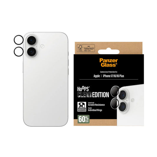Προστατευτική Μεμβράνη Κάμερας Πίσω PanzerGlass Hoops για Apple iPhone 17 / 16 Plus / 16, Ενισχυμένο Γυαλί, Διαφανές
