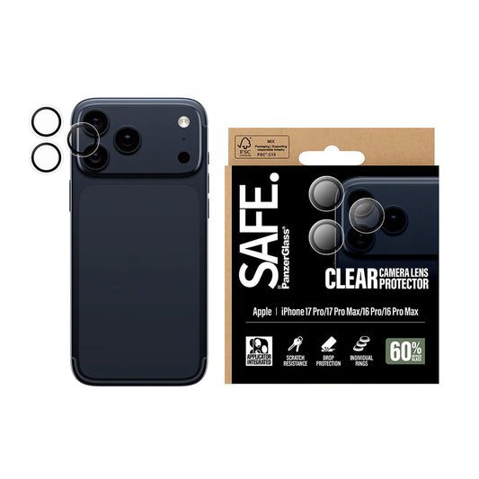 Προστατευτική Μεμβράνη Κάμερας Πίσω PanzerGlass Safe. για Apple iPhone 17 Pro Max / 17 Pro / 16 Pro Max / 16 Pro, Ενισχυμένο Γυαλί, Διαφανές