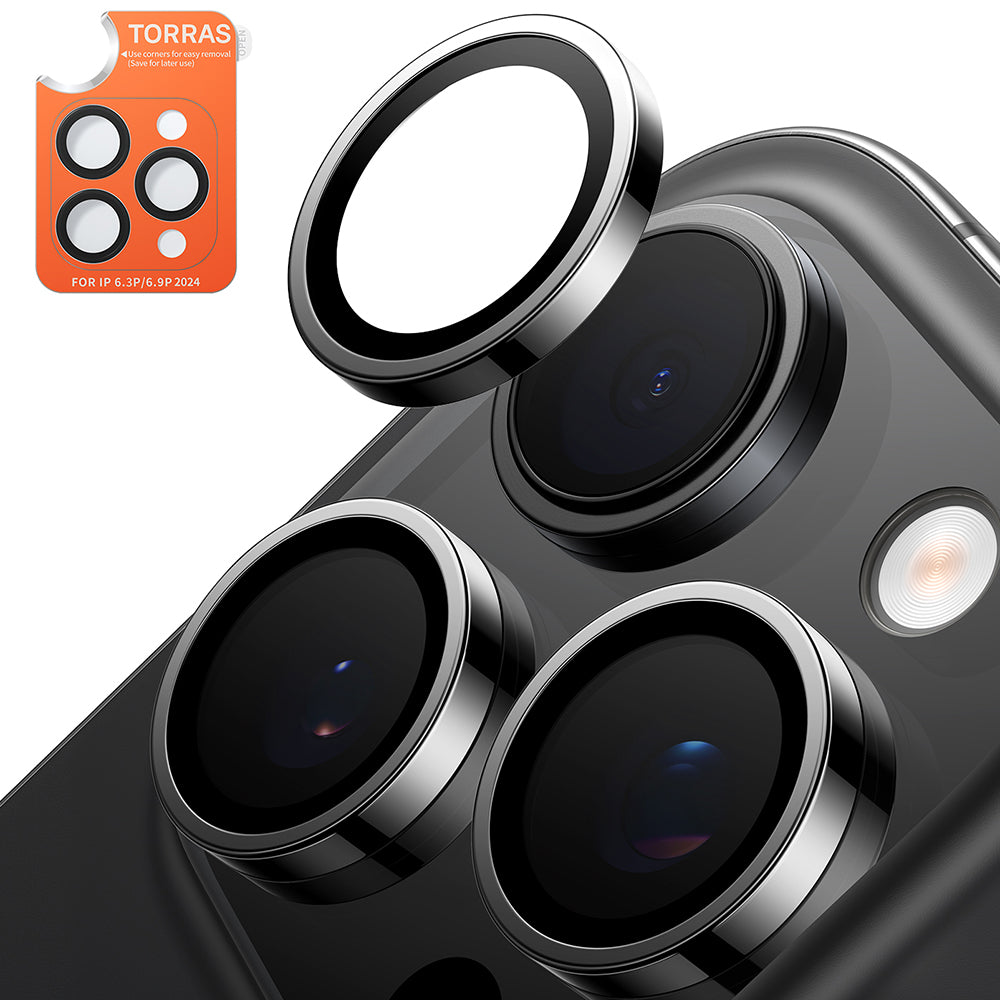Προστατευτική μεμβράνη κάμερας πίσω Torras Lensguard για Apple iPhone 16 Pro Max / 16 Pro, Ασφαλισμένο γυαλί, Μαύρο