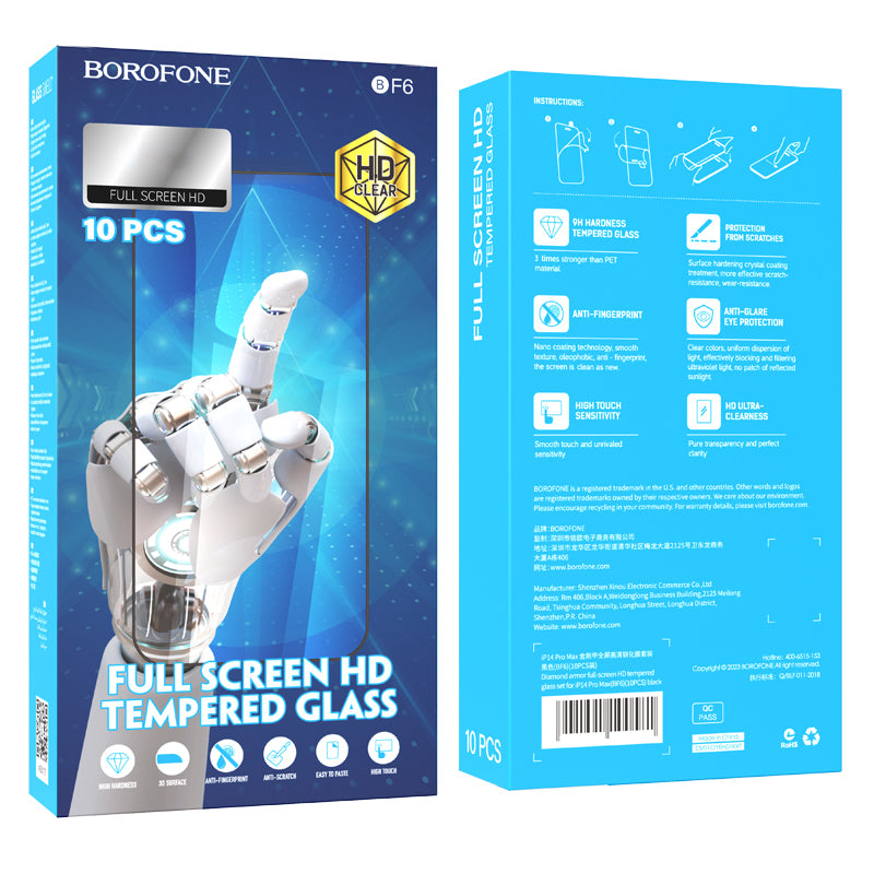 Προστατευτικό οθόνης Borofone BF6 Diamond Armor για Apple iPhone 12 / 12 Pro, με γυάλινη θωράκιση, πλήρης κόλληση, σετ 10 τεμαχίων, μαύρο