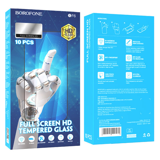Προστατευτικό οθόνης Borofone BF6 Diamond Armor για Apple iPhone 12 / 12 Pro, με γυάλινη θωράκιση, πλήρης κόλληση, σετ 10 τεμαχίων, μαύρο