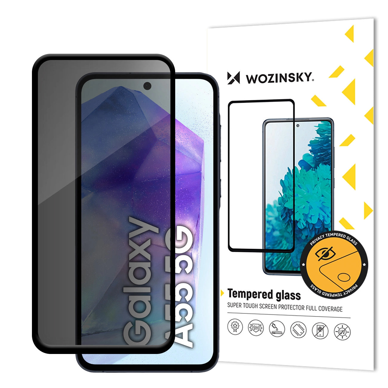Προστατευτική μεμβράνη οθόνης Privacy WZK AntiSpy για Samsung Galaxy A55 5G A556, Ασφαλισμένο γυαλί, Πλήρης κόλλα