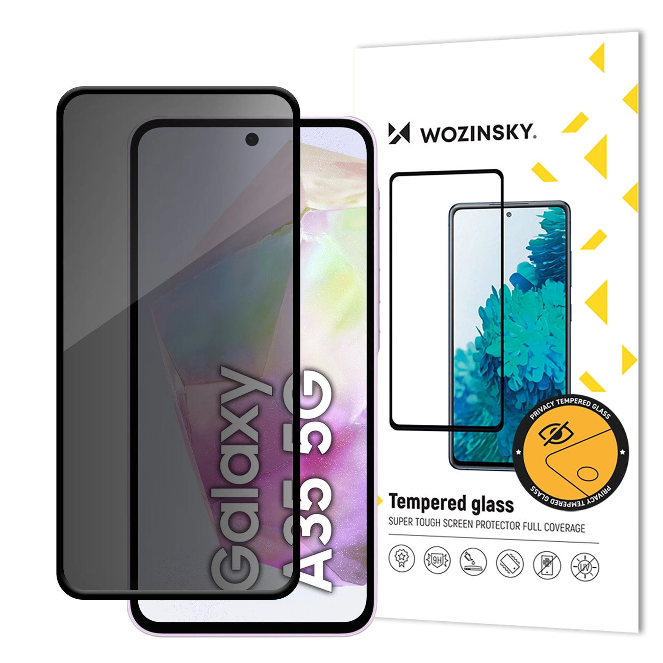 WZK AntiSpy Προστατευτικό οθόνης για Samsung Galaxy A35 5G A356, προστατευτικό γυαλί, πλήρης κόλλα