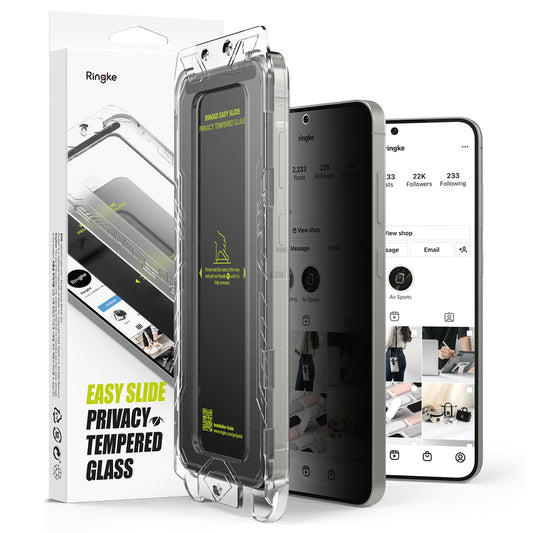 Privacy Ringke Easy Slide Screen Protector for Samsung Galaxy S25 S931 / S24 S921, Tempered Glass, Full Glue, Set of 2 Pieces