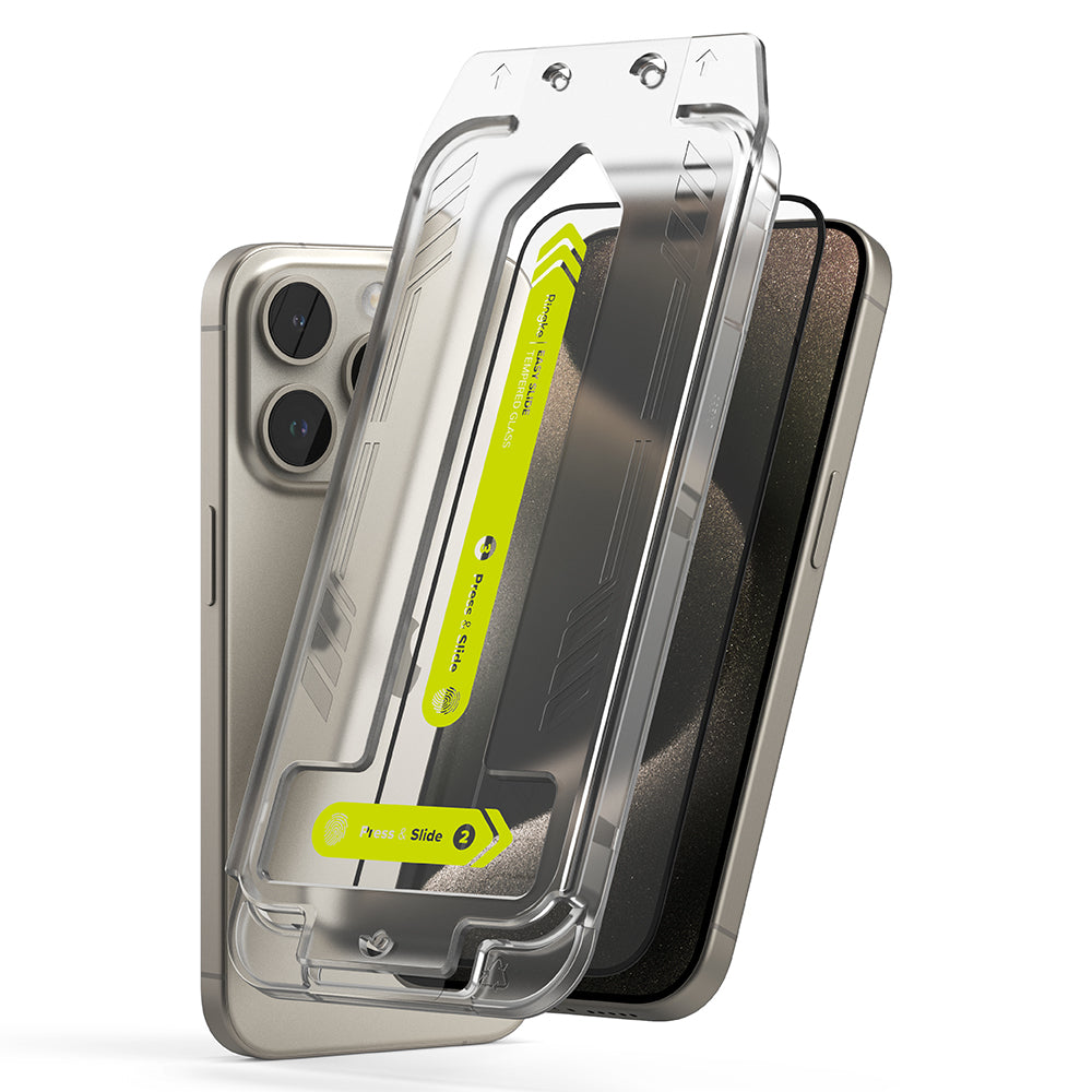 Προστατευτική Μεμβράνη Οθόνης Ringke Easy Slide για Apple iPhone 15 Pro Max, Ενισχυμένο Γυαλί, Πλήρης Κόλληση, Σετ 2 τεμαχίων, Μαύρη