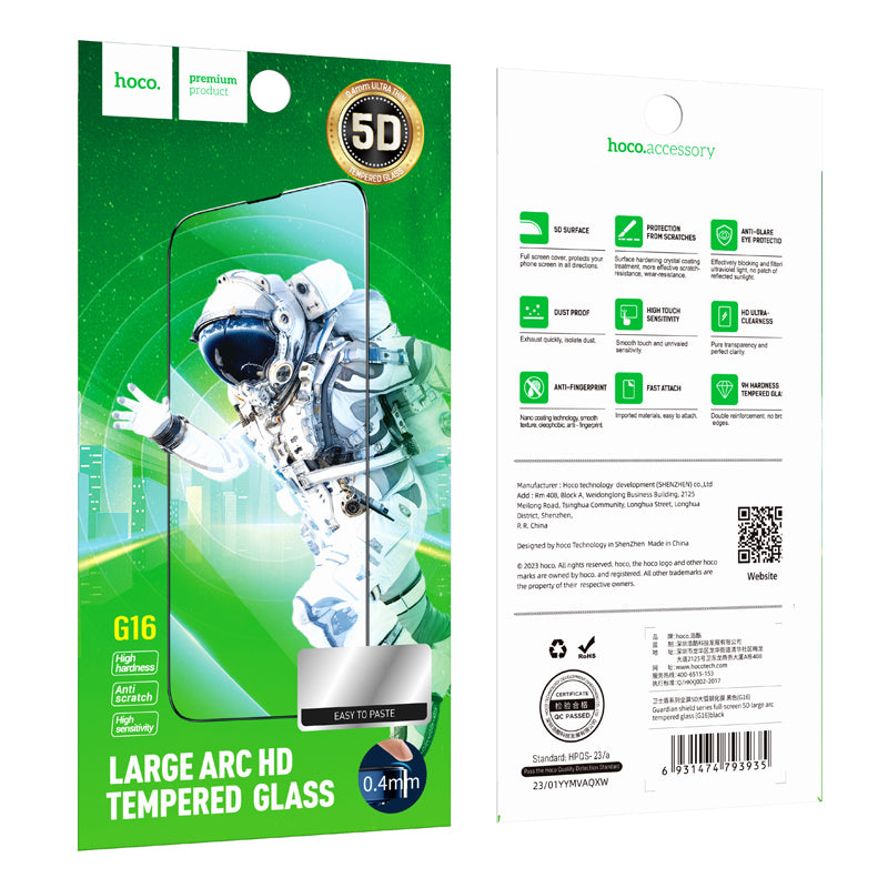 Προστατευτική Μεμβράνη Οθόνης HOCO G16 για Apple iPhone 14 Plus / 13 Pro Max, Ενισχυμένο Γυαλί, Πλήρης Κόλληση, 5D, Μαύρη