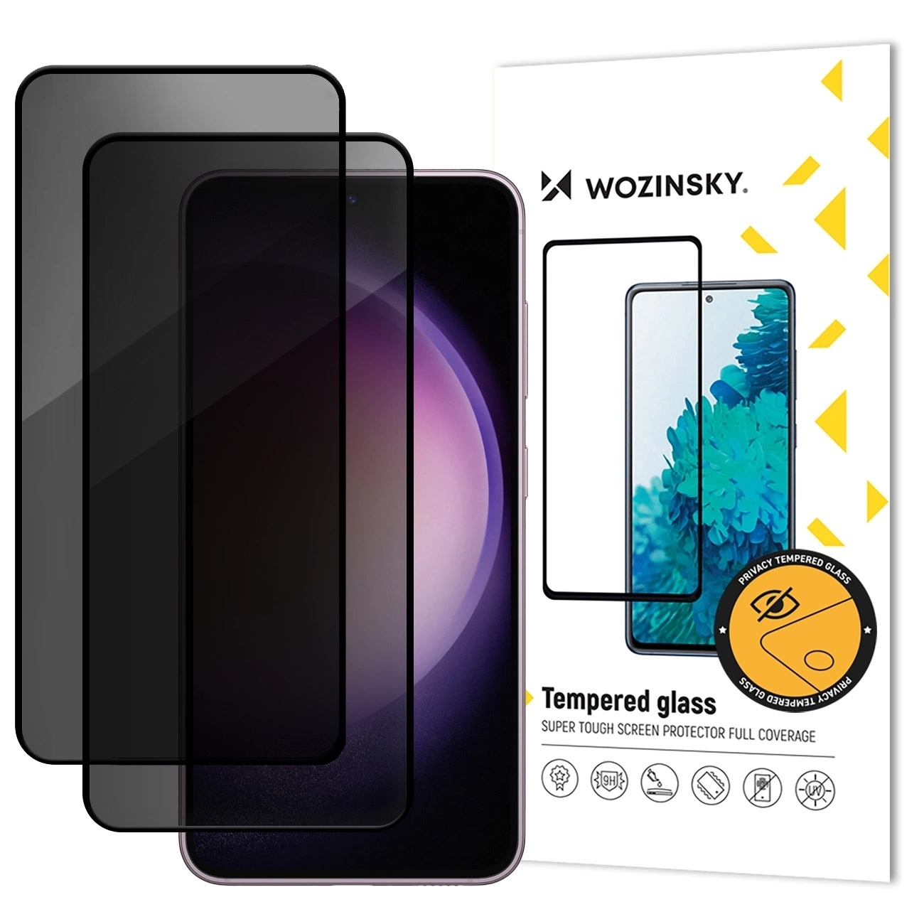 Προστατευτική μεμβράνη οθόνης Privacy WZK AntiSpy για Samsung Galaxy S25 FE, Ασφαλισμένο γυαλί, Πλήρης κόλλα, Σετ 2 τεμαχίων