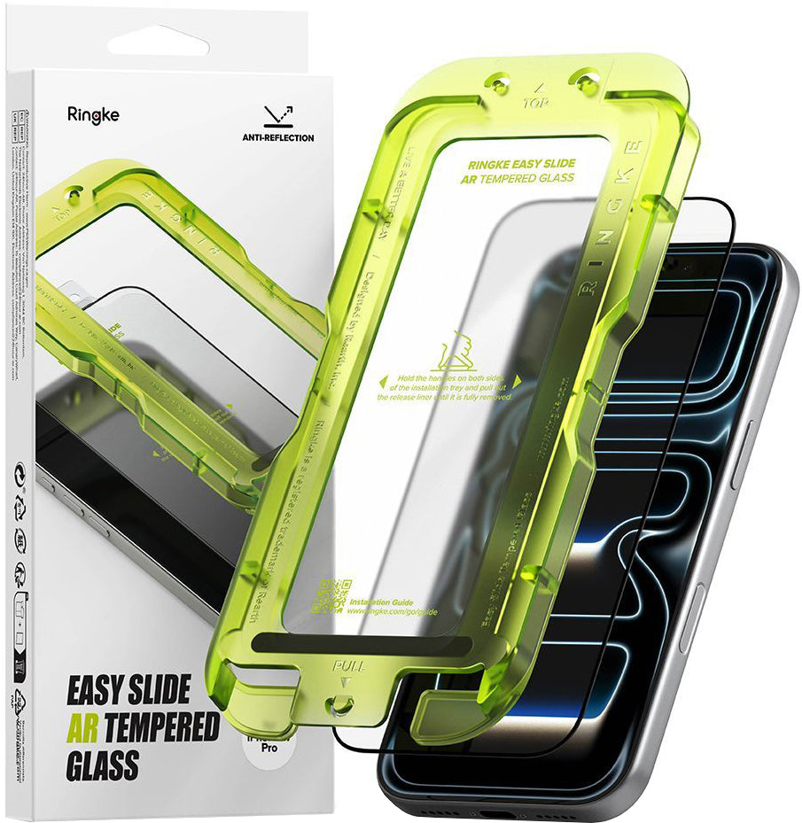 Προστατευτική μεμβράνη οθόνης Ringke Easy Slide AR για Apple iPhone 17 Pro, Ασφαλισμένο γυαλί, Πλήρης κόλλα, 2.5D, Μαύρο