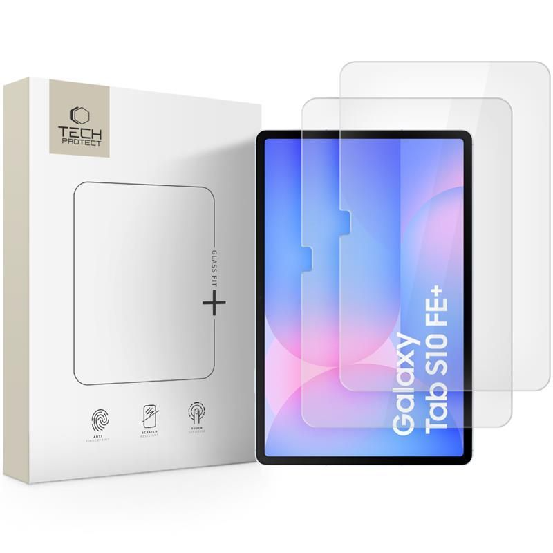 Προστατευτική Μεμβράνη Οθόνης Tech-Protect FIT+ για Samsung Galaxy Tab S10 FE+, Ενισχυμένο Γυαλί, Πλήρης Κόλληση, Σετ 2 τεμαχίων, 2.5D