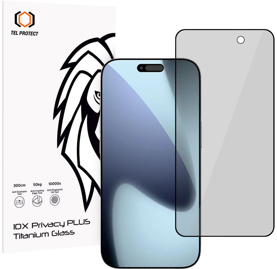 Προστατευτικό φιλμ οθόνης Privacy Tel Protect 10X Plus Titanium για Apple iPhone 17 Pro, Σκληρυμένο Γυαλί, Full Glue