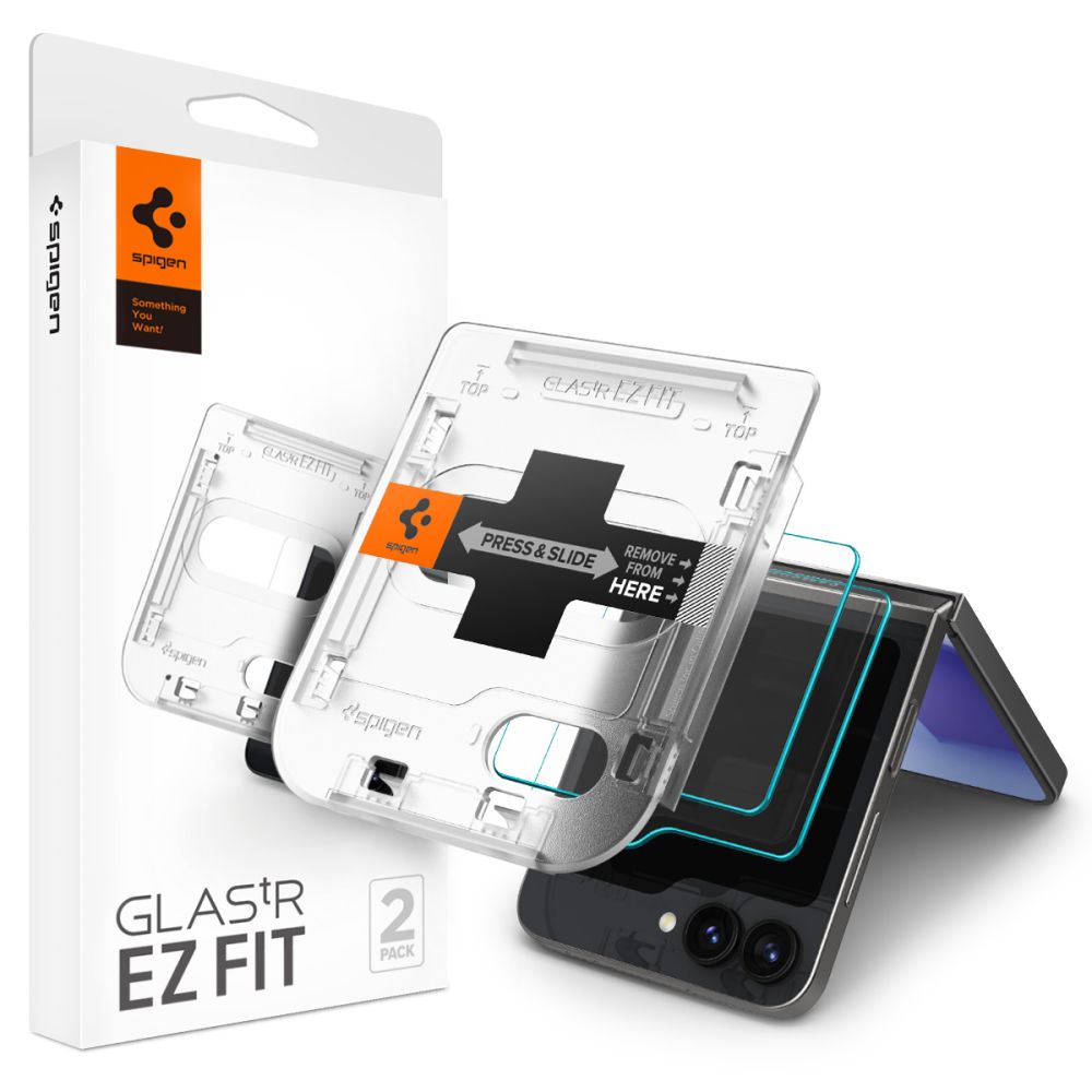 Spigen GlastR EZ FIT Exterior Screen Protector for Samsung Galaxy Z Flip6 F741, Tempered Glass, Full Glue, Set of 2 pieces AGL07972