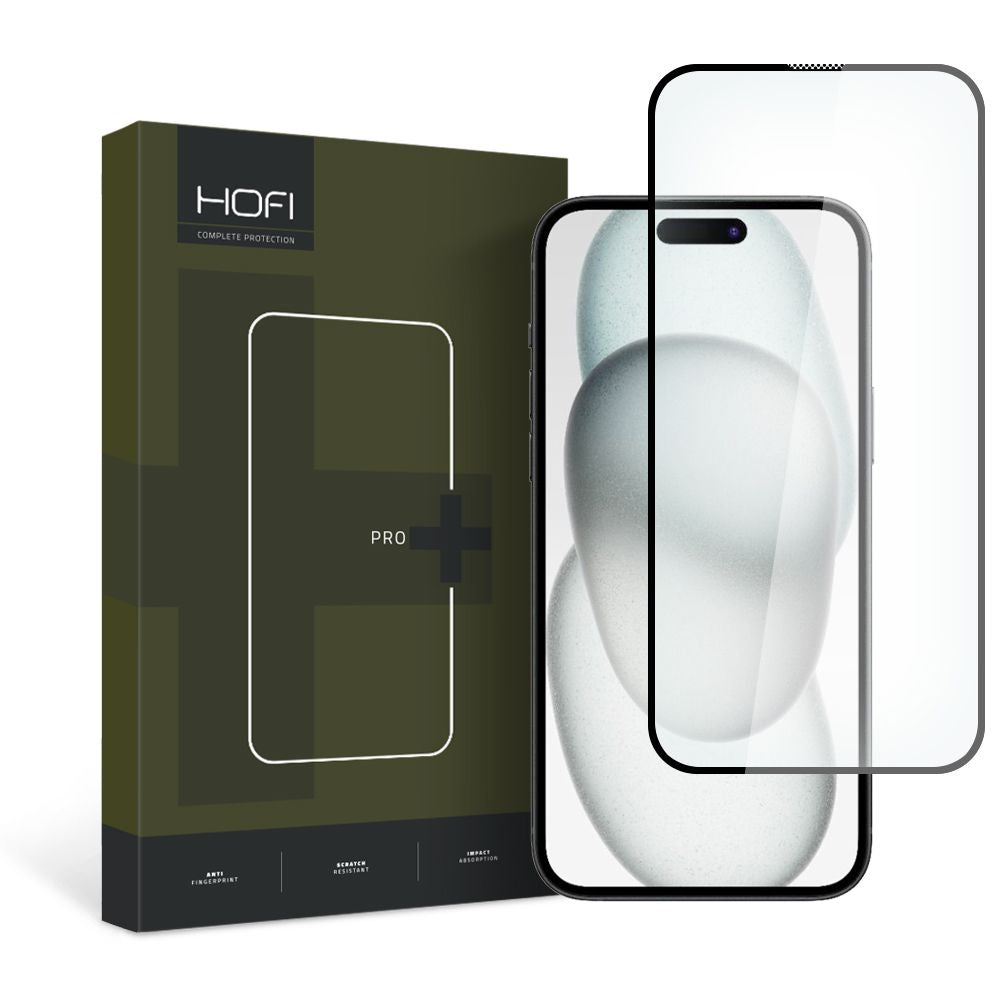Προστατευτική μεμβράνη οθόνης HOFI PRO+ για Apple iPhone 15, Ασφαλισμένο γυαλί, Πλήρης κόλλα, 2.5D, Μαύρο
