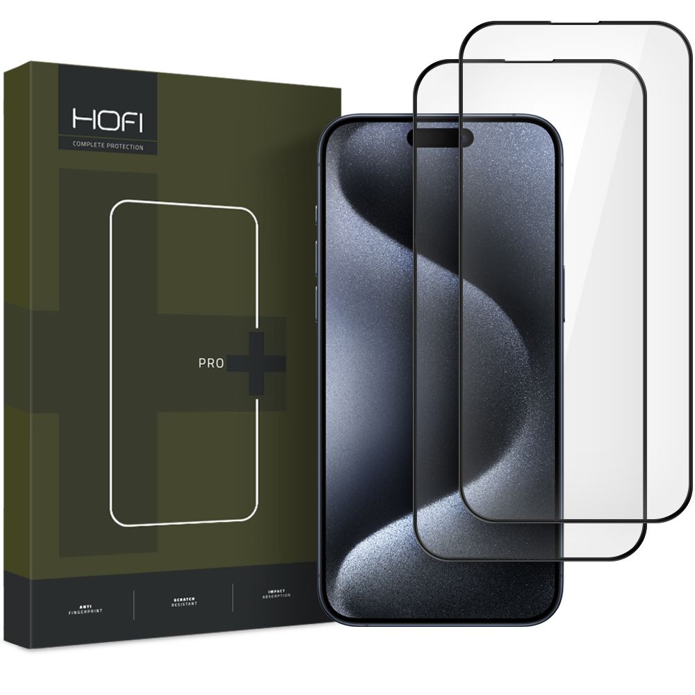 Προστατευτικό οθόνης HOFI Glass PRO+ για Apple iPhone 16, γυάλινη ασπίδα, πλήρης κόλληση, σετ 2 τεμαχίων, 2.5D, μαύρο