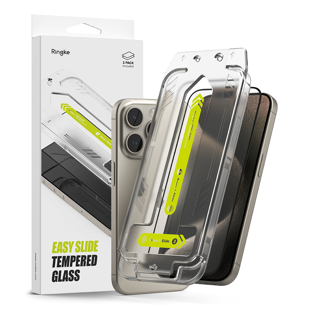 Προστατευτική Μεμβράνη Οθόνης Ringke Easy Slide για Apple iPhone 15 Pro Max, Ενισχυμένο Γυαλί, Πλήρης Κόλληση, Σετ 2 τεμαχίων, Μαύρη