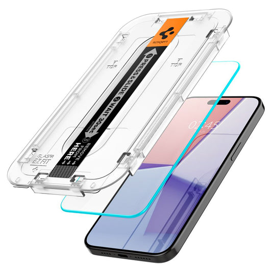 Προστατευτική μεμβράνη οθόνης Spigen GlastR EZ FIT για Apple iPhone 15 Pro, Ασφαλισμένο γυαλί, Πλήρης κόλλα, Σετ 2 τεμαχίων AGL06892
