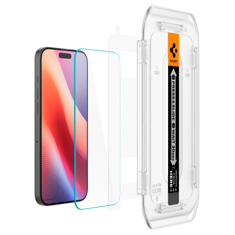 Προστατευτική Μεμβράνη Οθόνης Spigen GlastR EZ FIT για Apple iPhone 17 Pro / 17 / 16 Pro, Ενισχυμένο Γυαλί, Πλήρης Κόλληση, Σετ 2 τεμαχίων