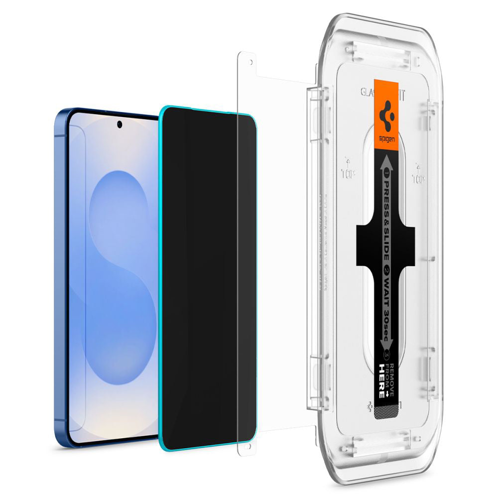 Προστατευτική μεμβράνη οθόνης Privacy Spigen GlastR EZ FIT HD για Samsung Galaxy S25 S931 / S24 S921, Ασφαλισμένο γυαλί, Πλήρης κόλλα, Σετ 2 τεμαχίων