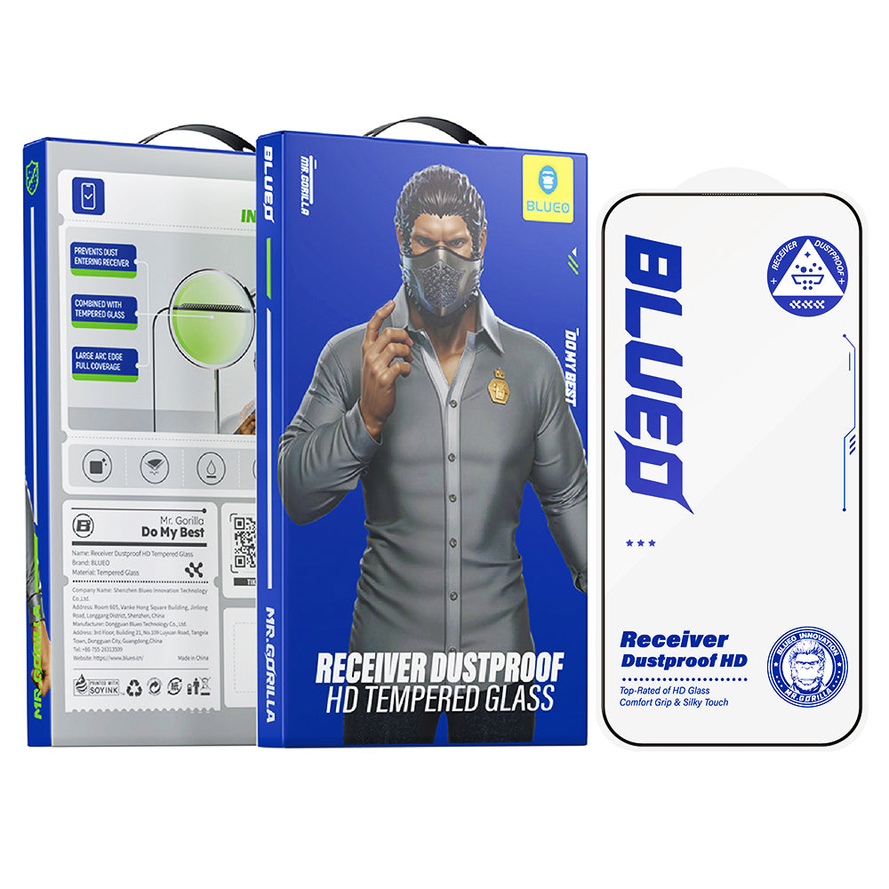 Προστατευτική μεμβράνη οθόνης Blueo Anti-Dust HD για Apple iPhone 14 Pro Max, Ενισχυμένο γυαλί, Πλήρης κόλλα, Μαύρο