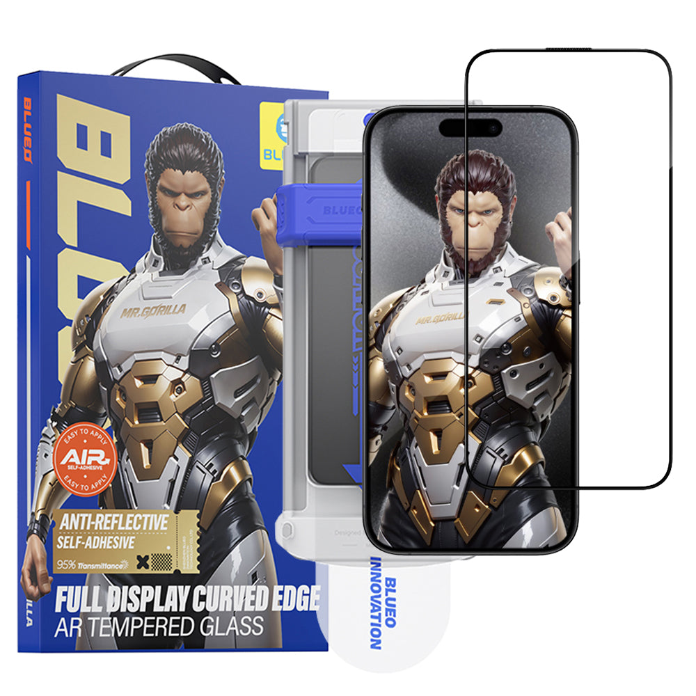 Προστατευτική μεμβράνη οθόνης Blueo AR Applicator Pro για Apple iPhone 16 Pro, ασφαλισμένο γυαλί, πλήρης κόλλα, 3D, μαύρο