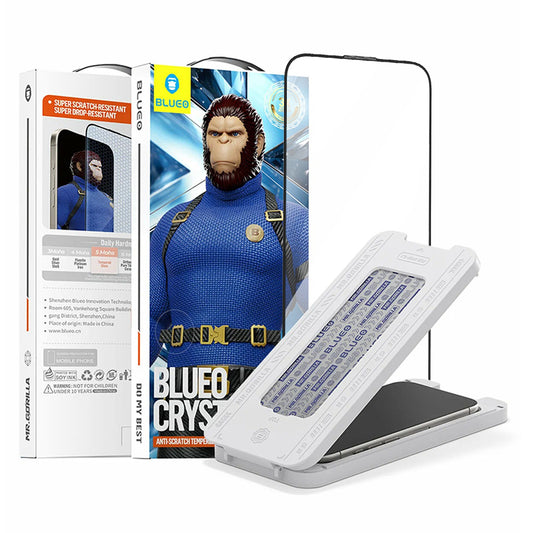 Προστατευτική Μεμβράνη Οθόνης Blueo Crystal Anti-Scratch Applicator για Apple iPhone 17 Pro / 17 / 16 Pro, Ενισχυμένο Γυαλί, Full Glue, Μαύρη