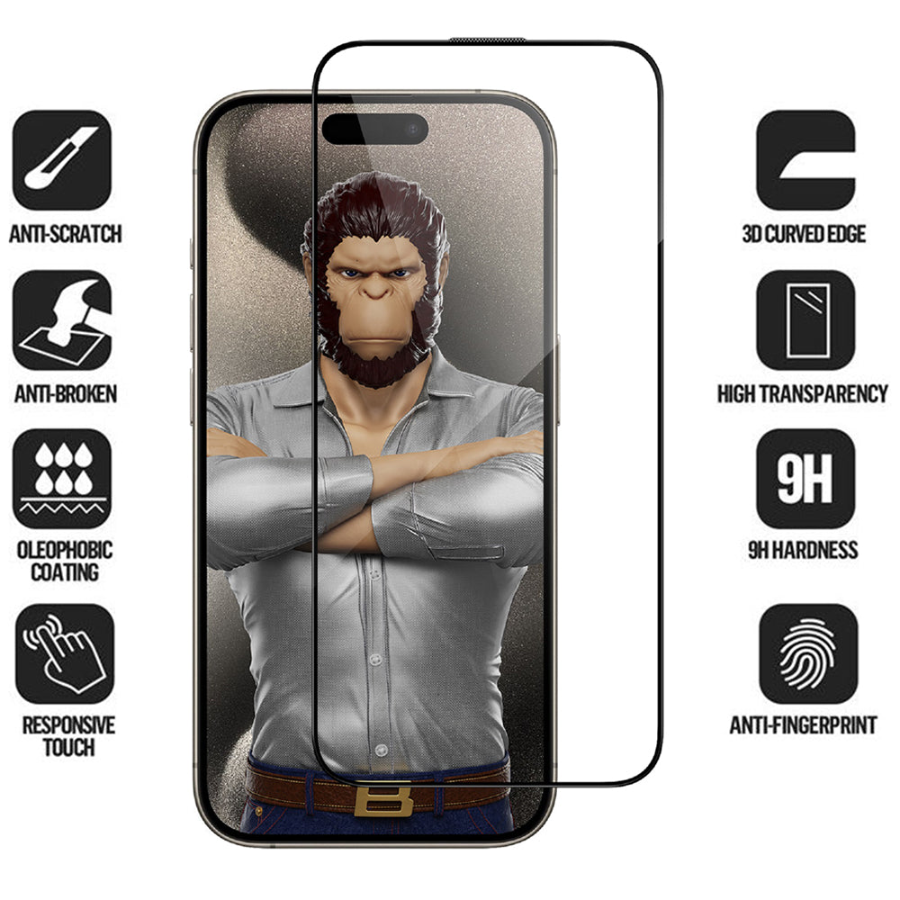 Προστατευτική μεμβράνη οθόνης Blueo HD Applicator Pro για Apple iPhone 16 Pro, ασφαλισμένο γυαλί, πλήρης κόλλα, 3D, μαύρο