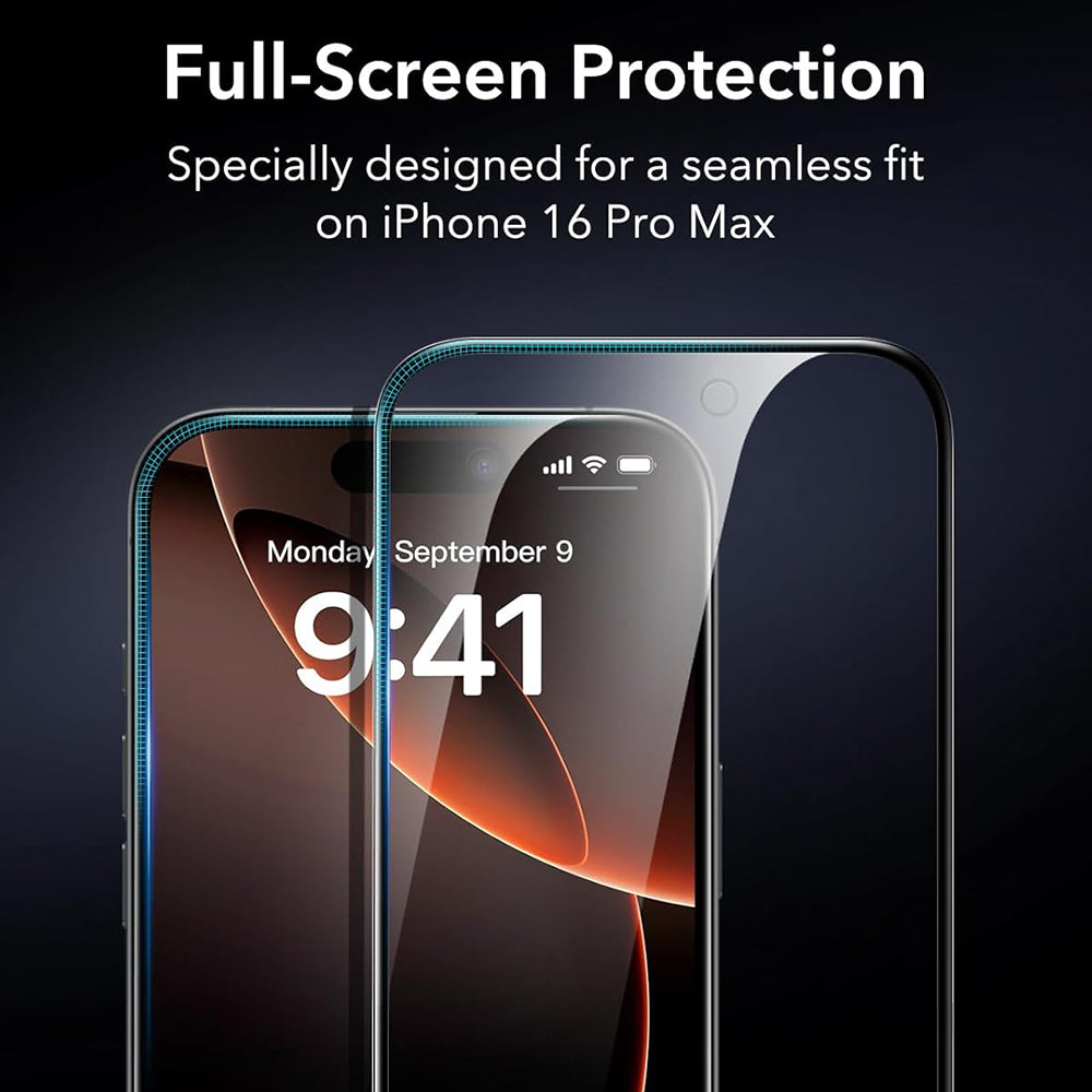 Προστατευτική Μεμβράνη Οθόνης ESR για Apple iPhone 17 / 16 Pro, Ενισχυμένο Γυαλί, Full Glue, Σετ 3 τεμαχίων, Μαύρη