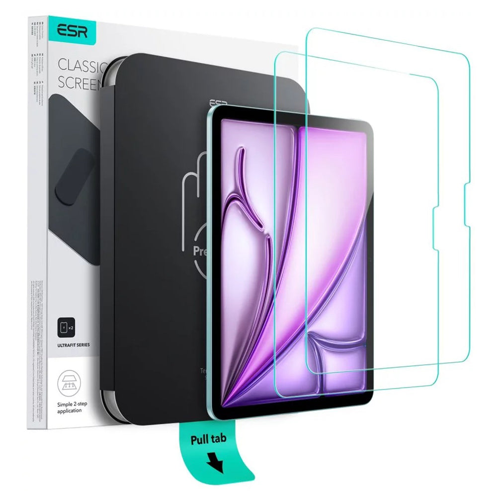 Προστατευτική μεμβράνη οθόνης ESR UltraFit για Apple iPad Air 13 (2026) / Pro 13 (2025), Ασφαλισμένο γυαλί, Πλήρης κόλλα, Σετ 2 τεμαχίων