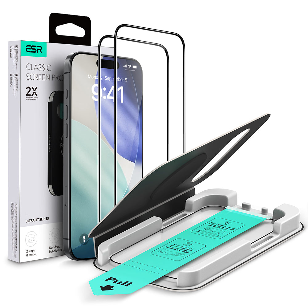 Προστατευτική Μεμβράνη Οθόνης ESR UltraFit για Apple iPhone 17 Pro Max, Ενισχυμένο Γυαλί, Full Glue, Σετ 2 τεμαχίων, Μαύρη