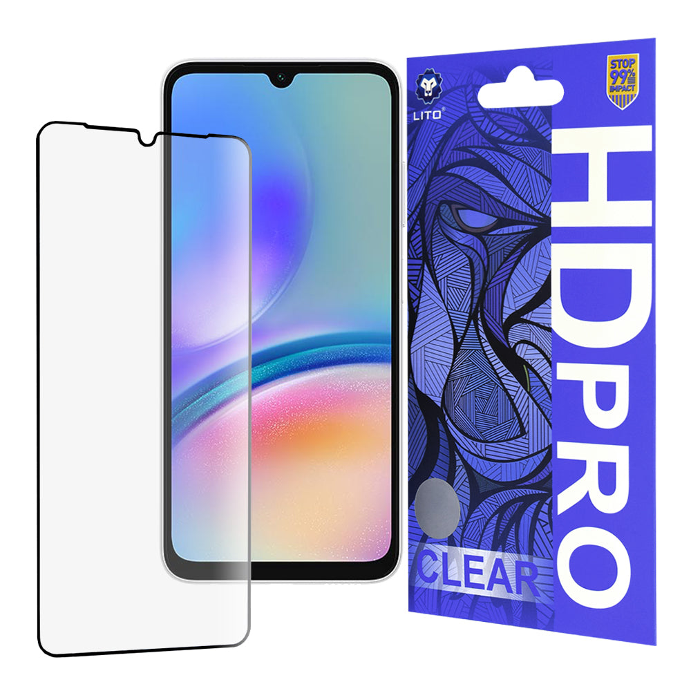 Προστατευτική μεμβράνη οθόνης Lito HD Pro Clear για Samsung Galaxy A05s A057, Ασφαλισμένο γυαλί, Πλήρης κόλλα, Μαύρο