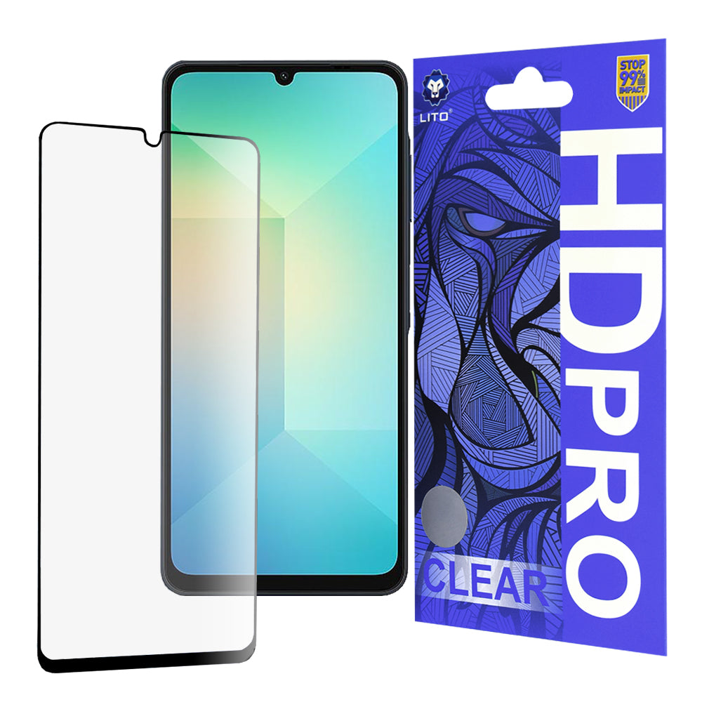 Προστατευτική μεμβράνη οθόνης Lito HD Pro Clear για Samsung Galaxy A06 A065, Ενισχυμένο γυαλί, Πλήρης κόλλα, Μαύρο