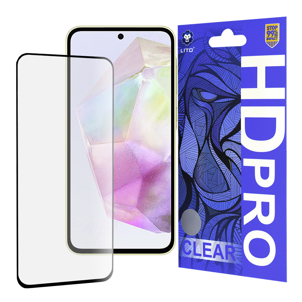 Προστατευτική μεμβράνη οθόνης Lito HD Pro Clear για Samsung Galaxy A35 5G A356, Ασφαλισμένο γυαλί, Πλήρης κόλλα, Μαύρο
