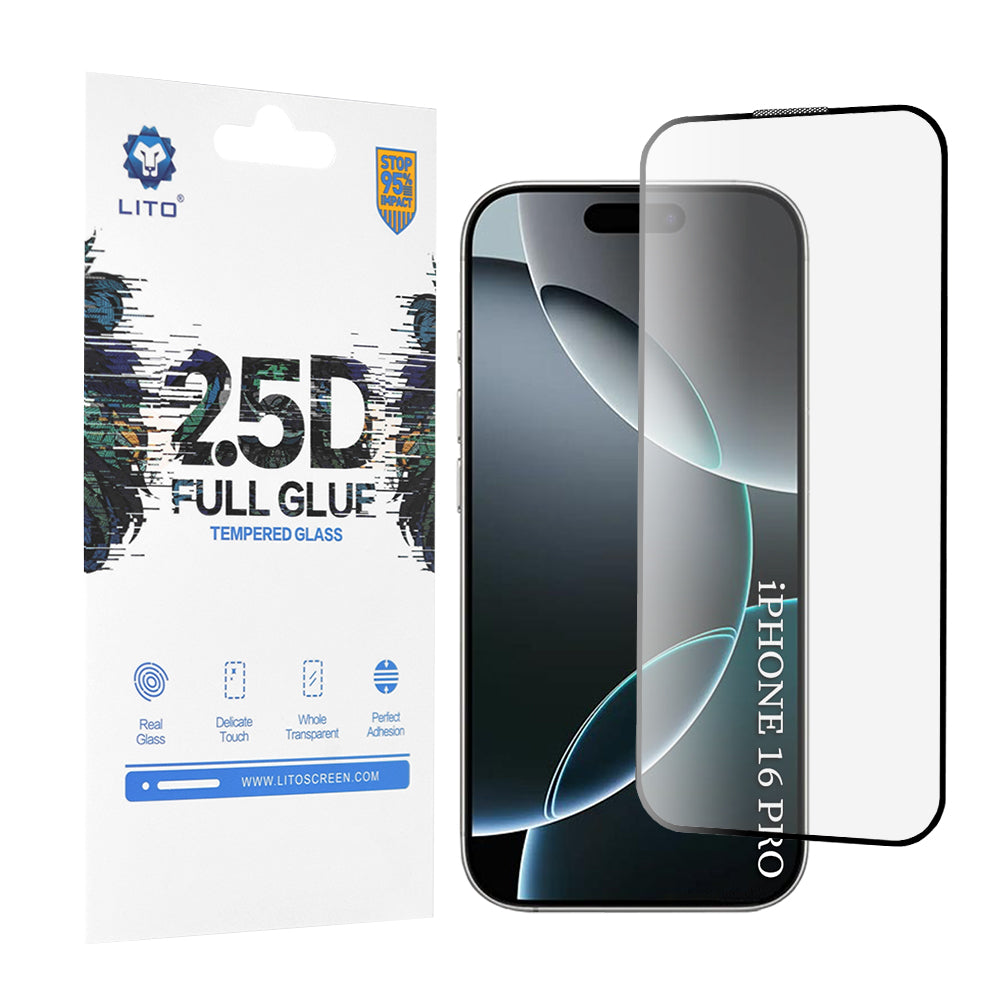 Προστατευτική Μεμβράνη Οθόνης Lito για Apple iPhone 17 / 16 Pro, Ενισχυμένο Γυαλί, Full Glue, 2.5D, Μαύρη